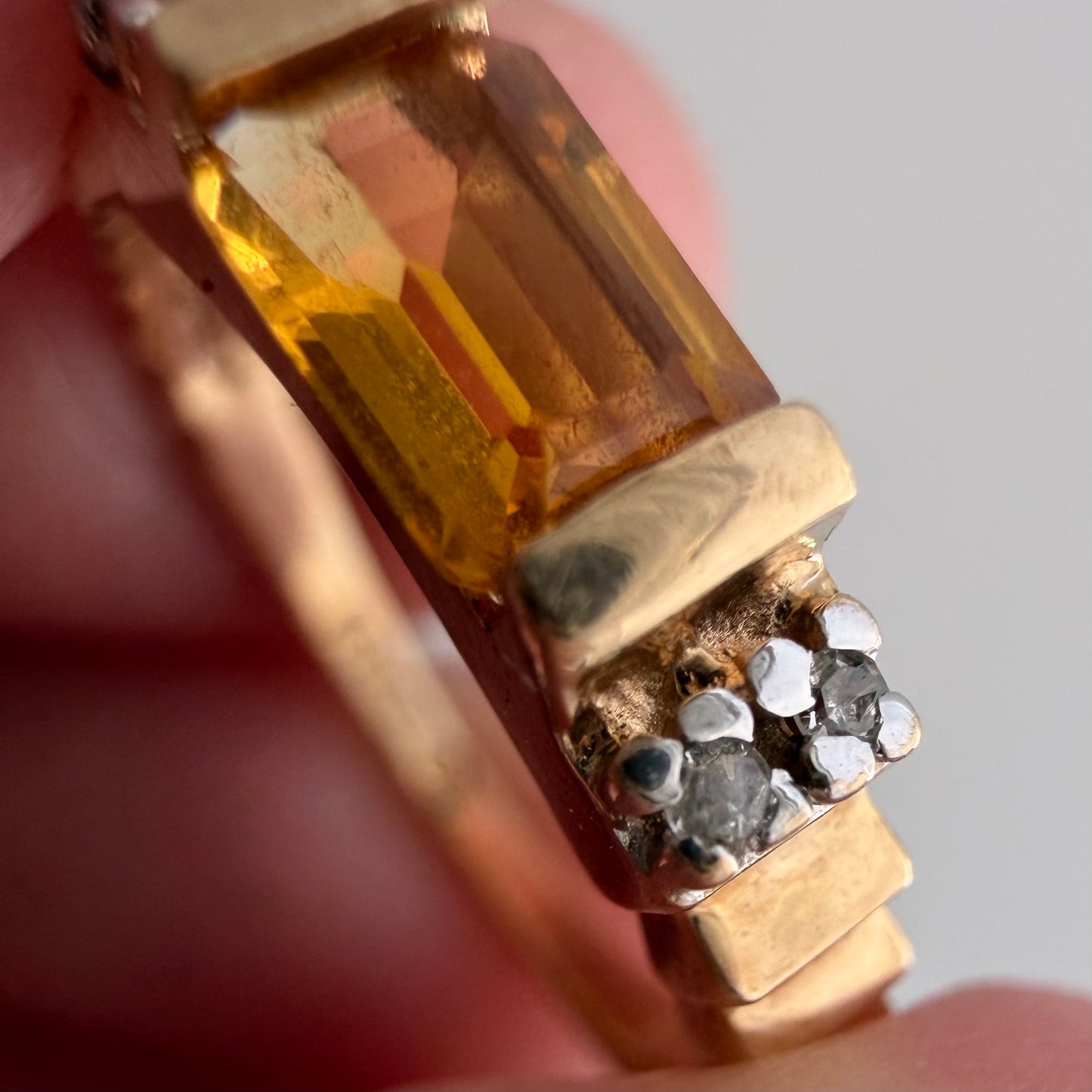V I N T A G E // staircase to citrine / 10k with citrine and diamond geometric stacking ring / size 4.5+