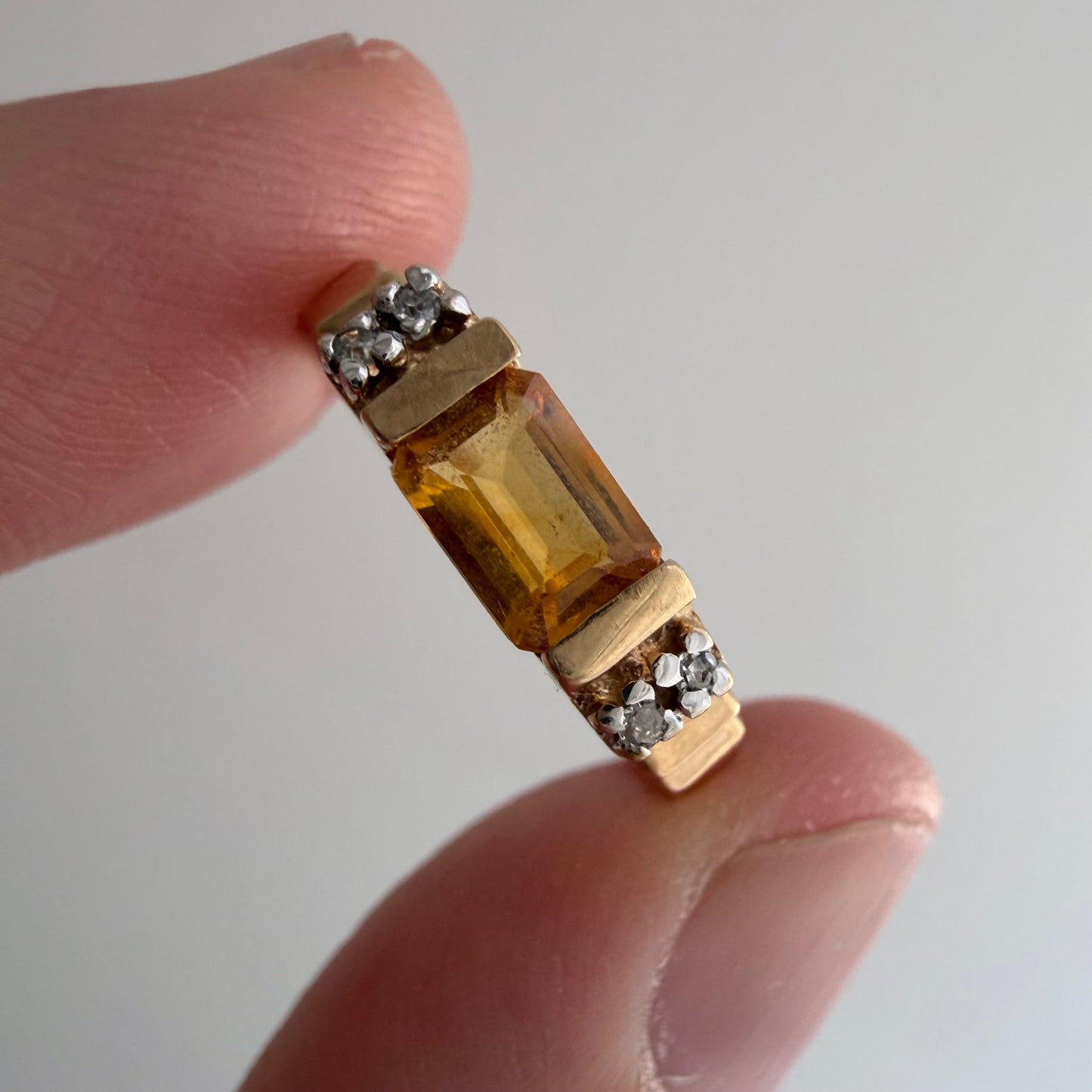 V I N T A G E // staircase to citrine / 10k with citrine and diamond geometric stacking ring / size 4.5+