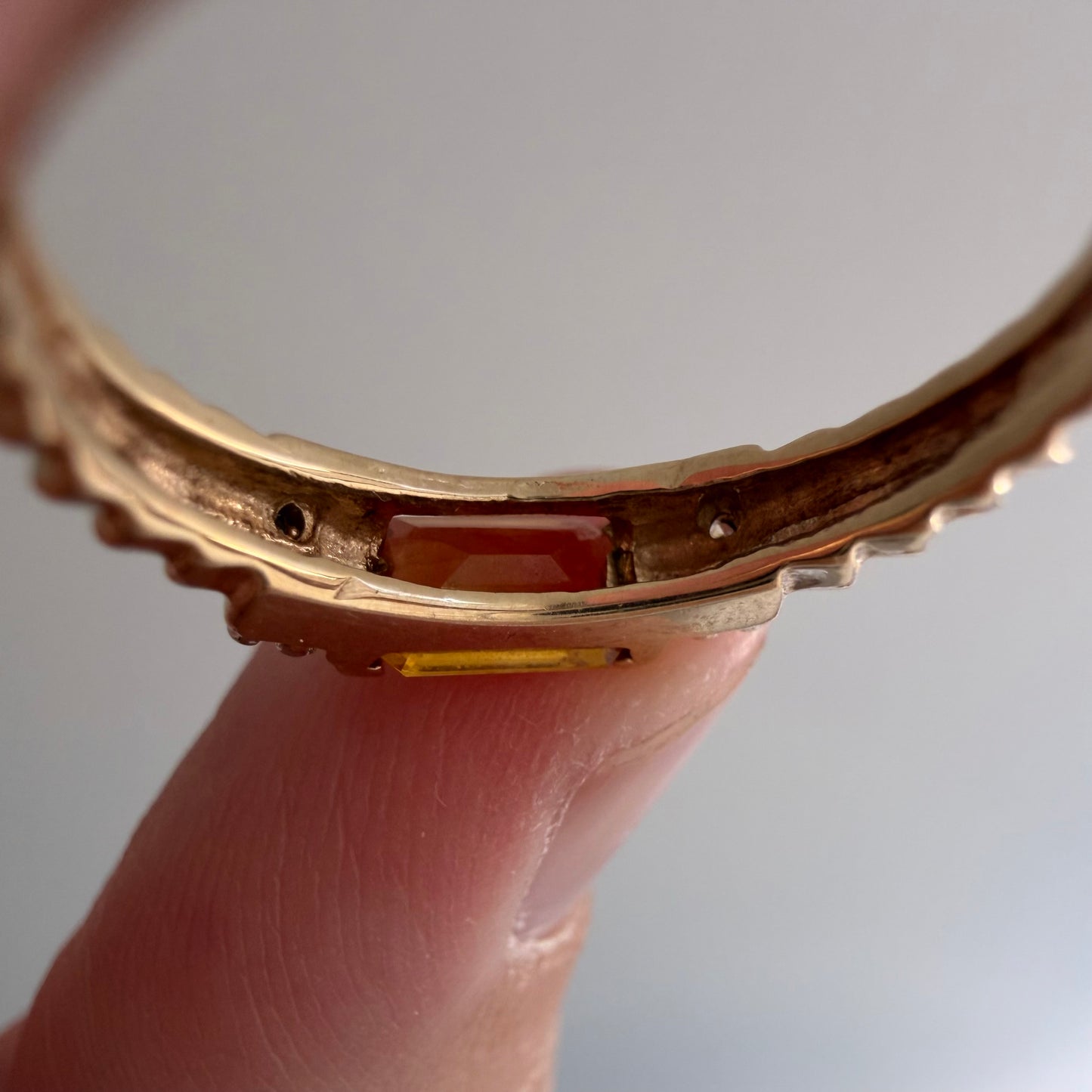 V I N T A G E // staircase to citrine / 10k with citrine and diamond geometric stacking ring / size 4.5+