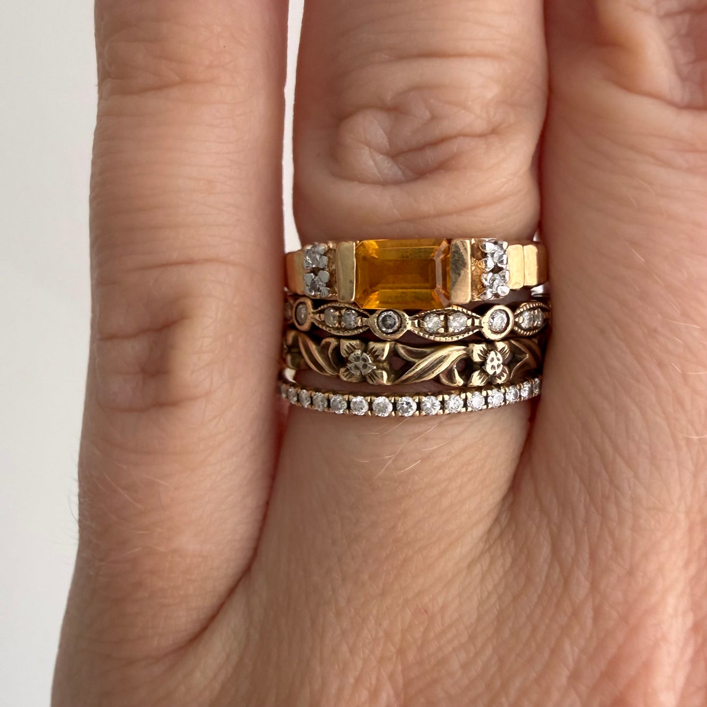 V I N T A G E // staircase to citrine / 10k with citrine and diamond geometric stacking ring / size 4.5+