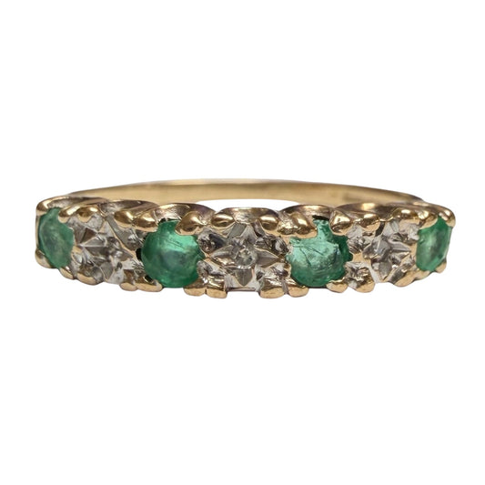 V I N T A G E // enviable green / 9k + emerald + diamond starburst stacking band / size 5.5+