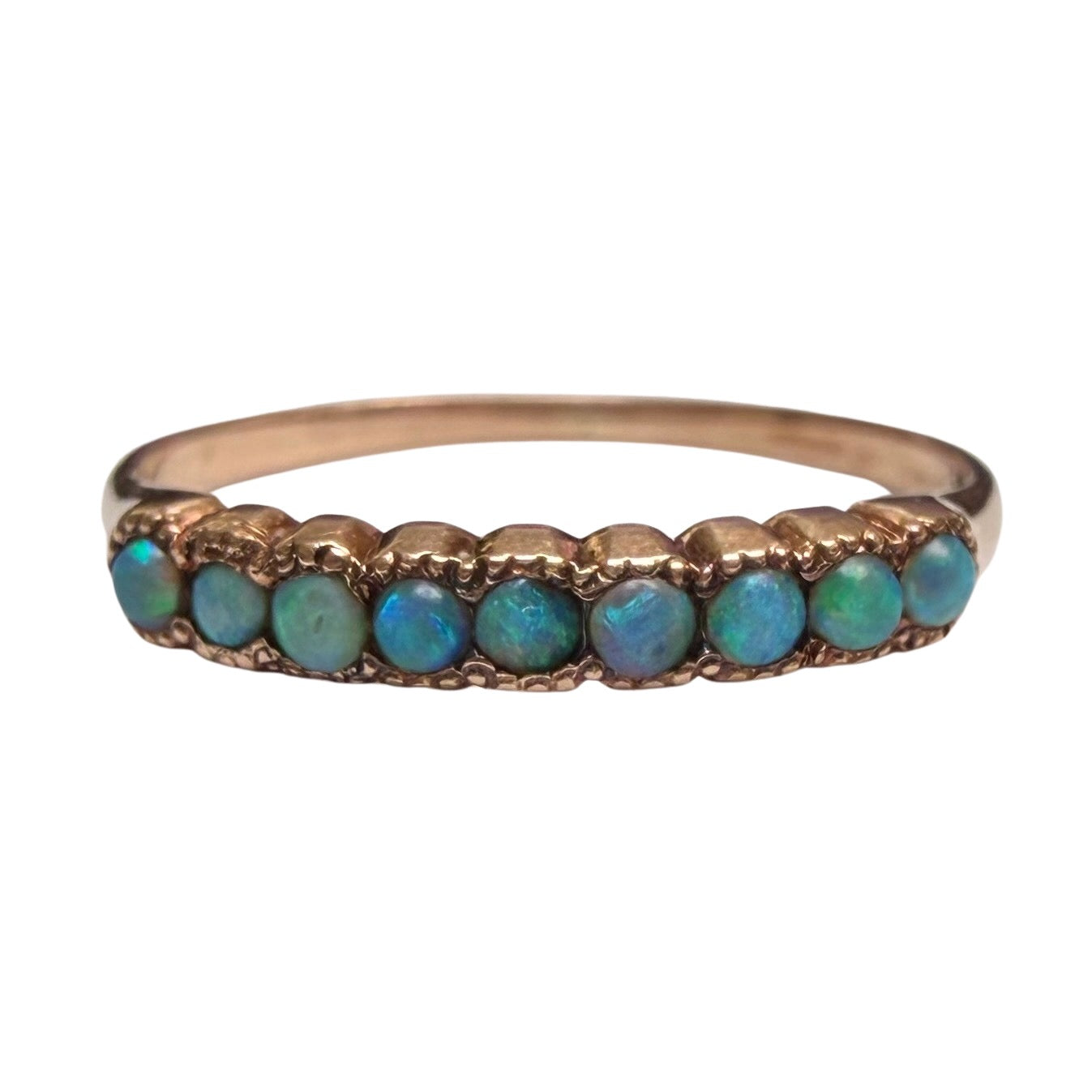 A N T I Q U E // rainbow magic / 10k rose gold band with opals / size 4