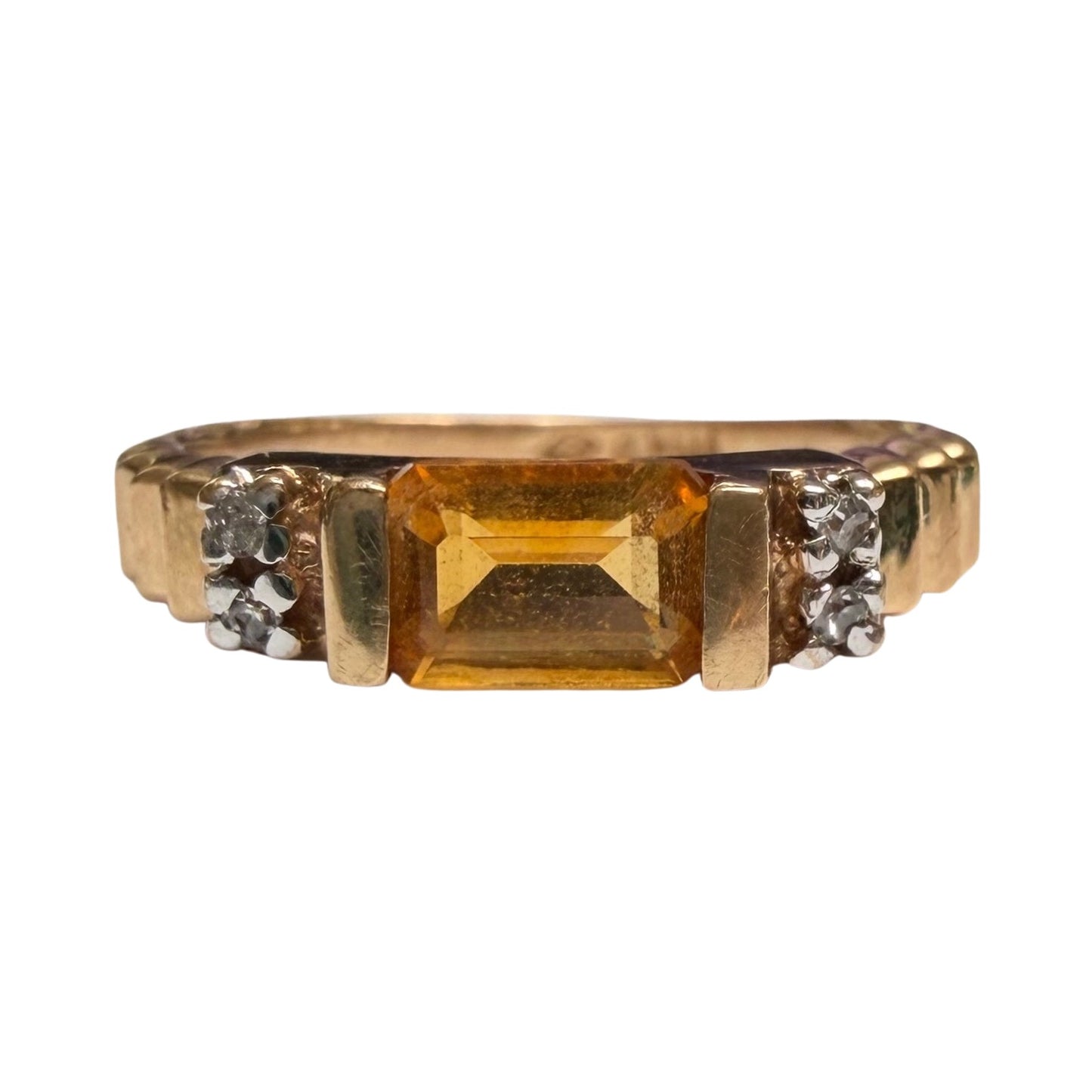V I N T A G E // staircase to citrine / 10k with citrine and diamond geometric stacking ring / size 4.5+
