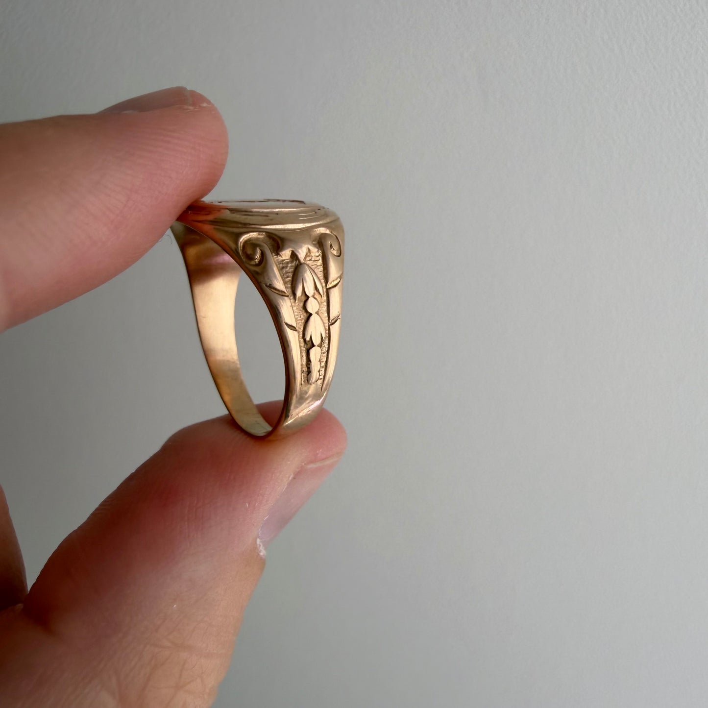reimagined A N T I Q U E // beam us up / edwardian era 10k rosy gold signet ring + new UFO and willing passenger / size 6.5