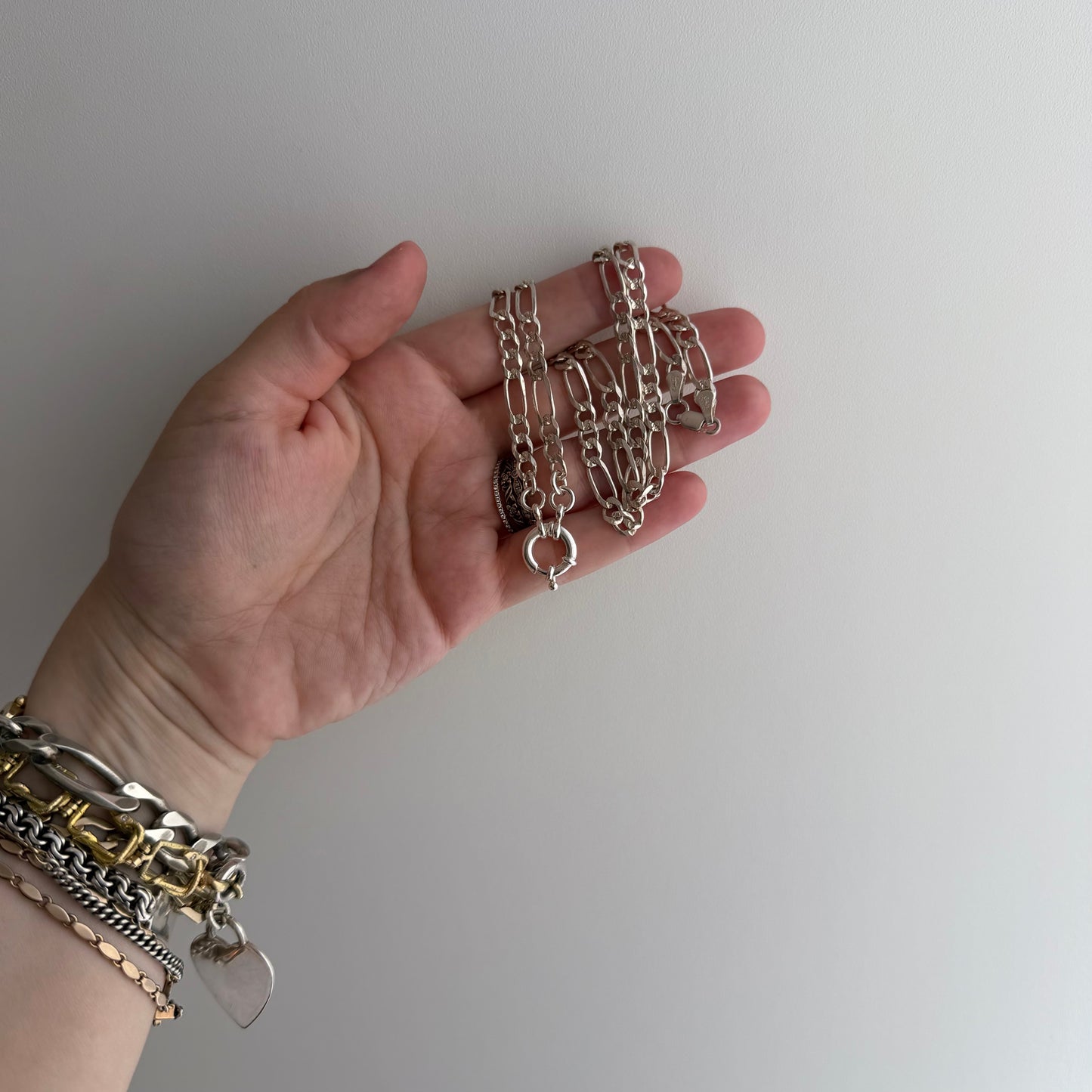 reimagined V I N T A G E // modern day watch chain / re-worked sterling silver figaro chain / 20.5"+, 16.4g
