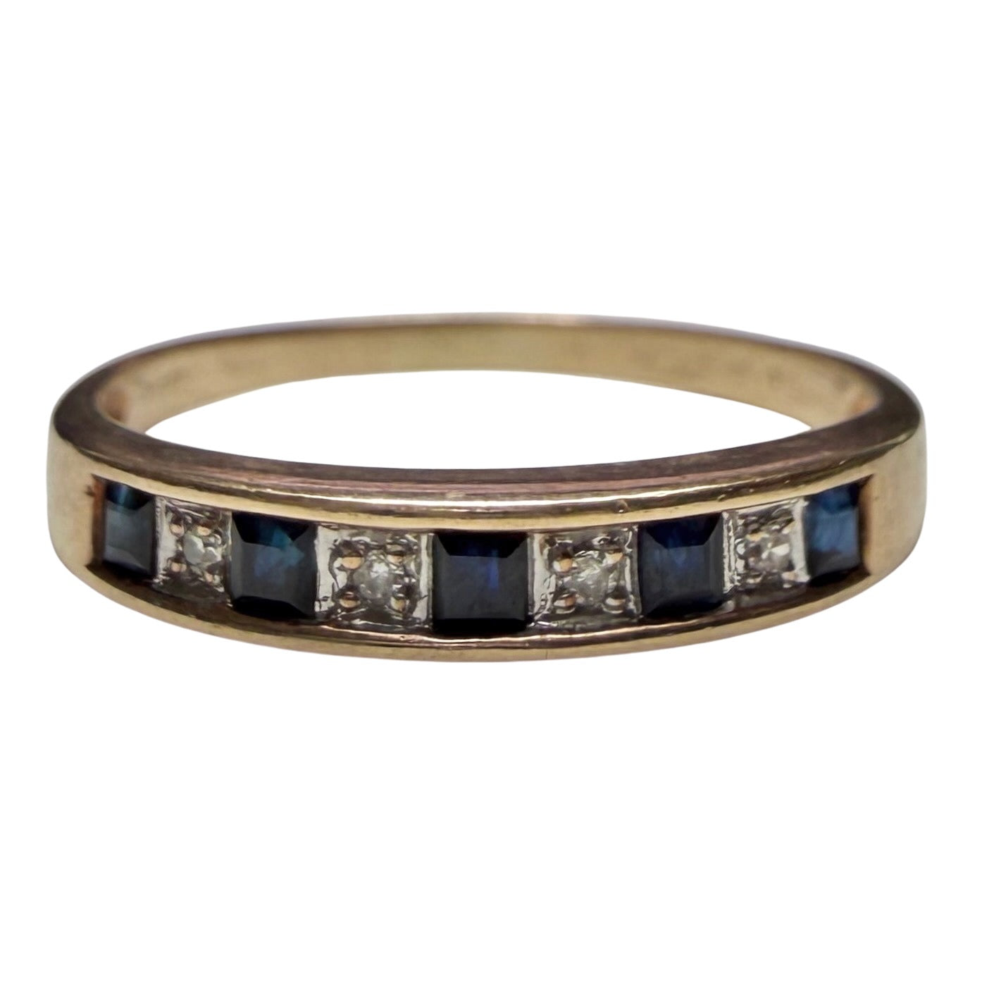 V I N T A G E // hopscotch stacker / 9k stacking band with blue topaz and diamonds / size 9