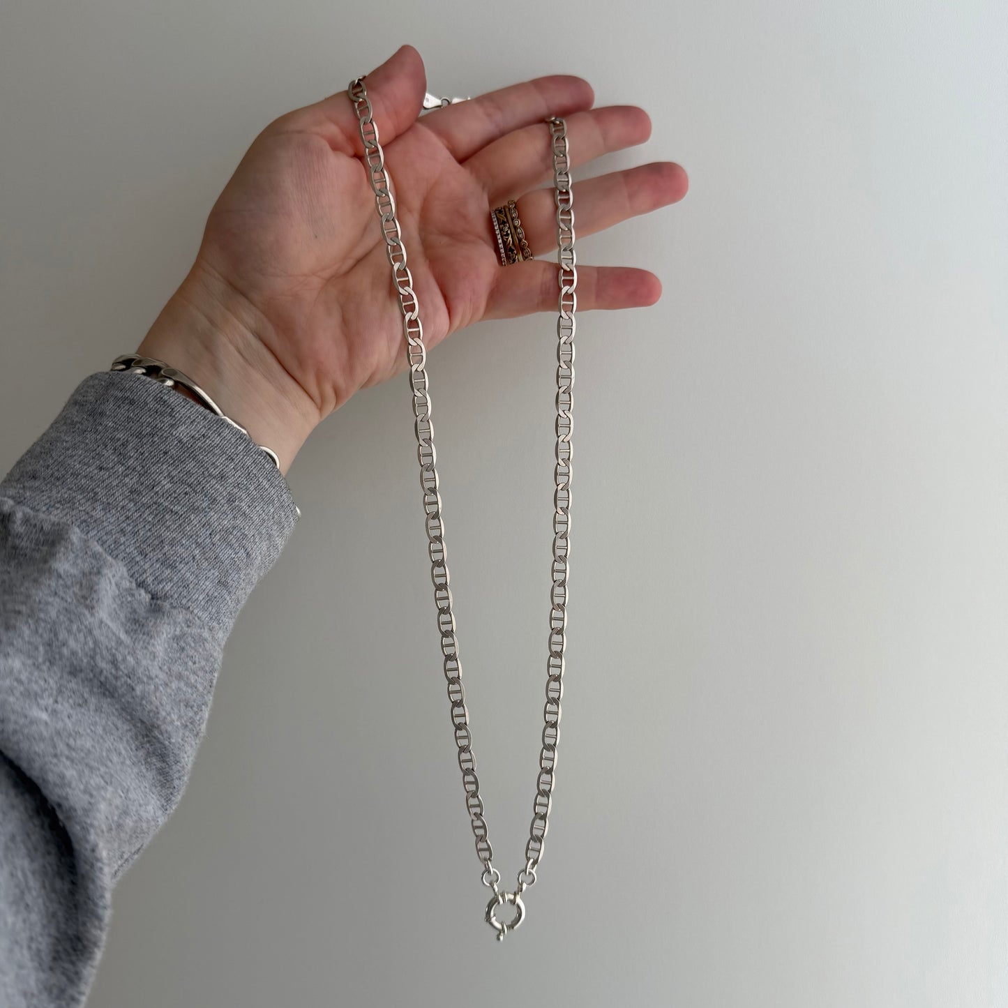 reimagined V I N T A G E // modern day watch chain / re-worked sterling flat mariner anchor sailor chain / 23.5", 18.6g