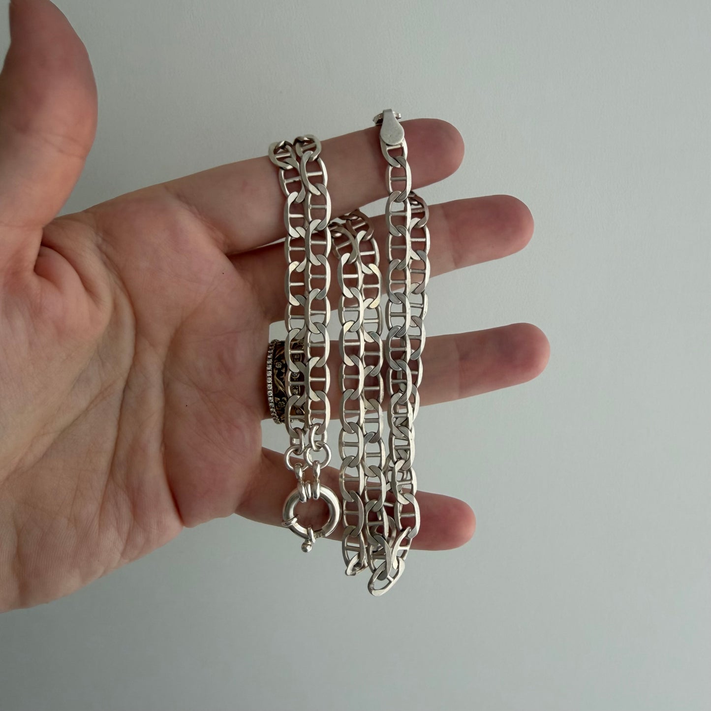 reimagined V I N T A G E // modern day watch chain / re-worked sterling flat mariner anchor sailor chain / 23.5", 18.6g