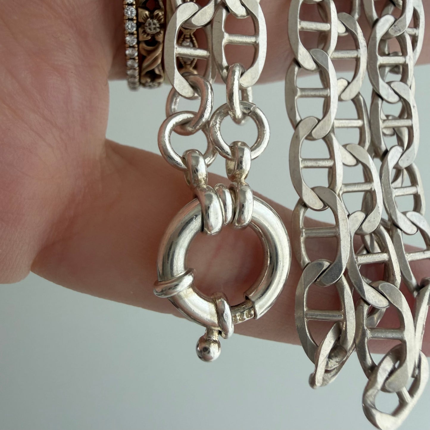 reimagined V I N T A G E // modern day watch chain / re-worked sterling flat mariner anchor sailor chain / 23.5", 18.6g
