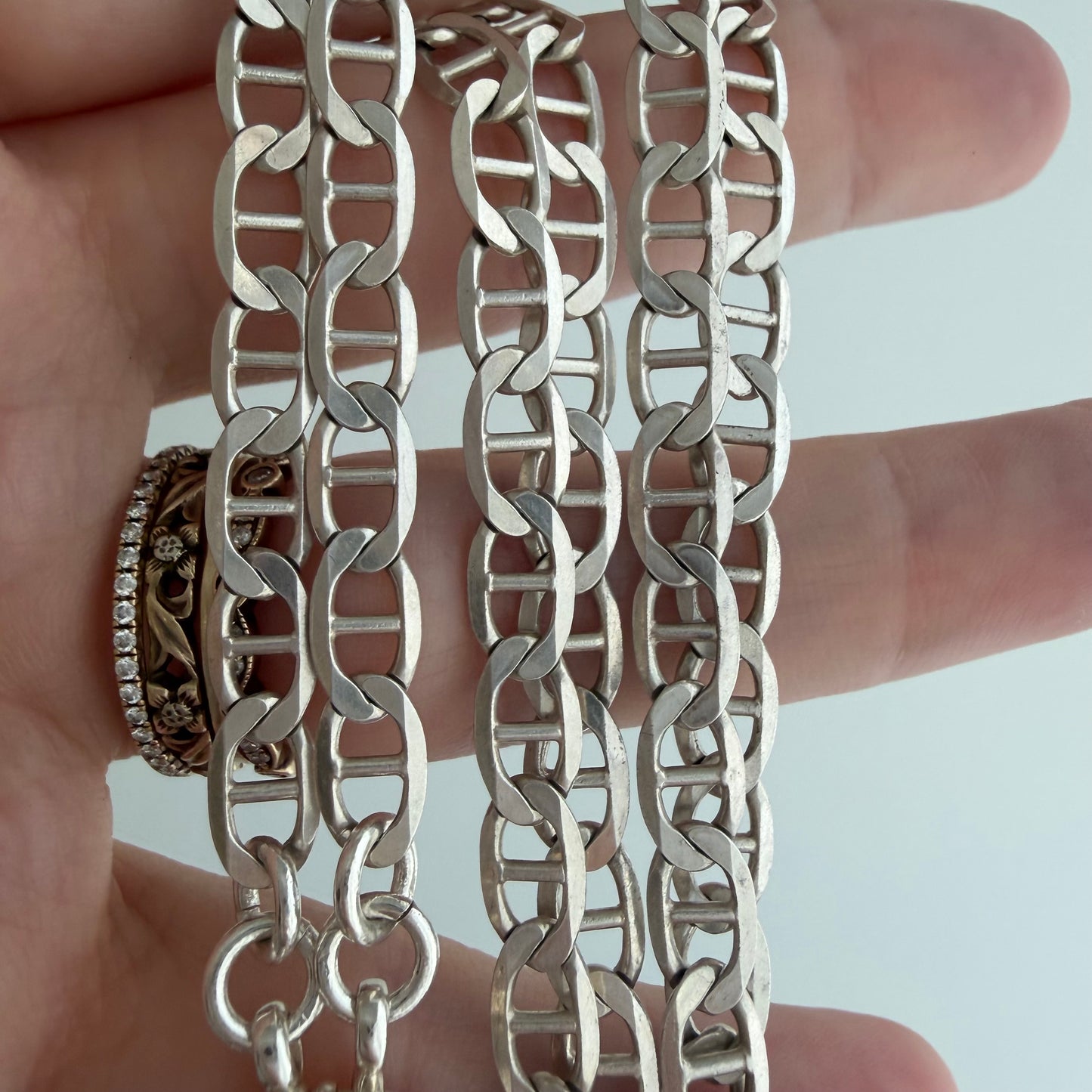 reimagined V I N T A G E // modern day watch chain / re-worked sterling flat mariner anchor sailor chain / 23.5", 18.6g