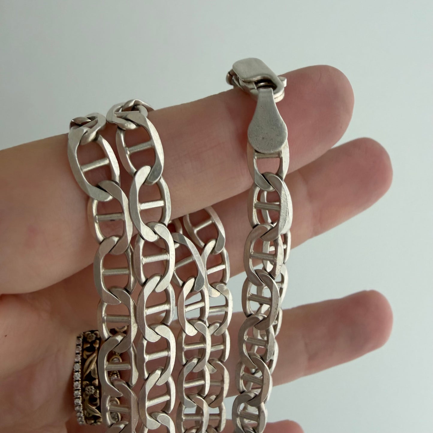reimagined V I N T A G E // modern day watch chain / re-worked sterling flat mariner anchor sailor chain / 23.5", 18.6g
