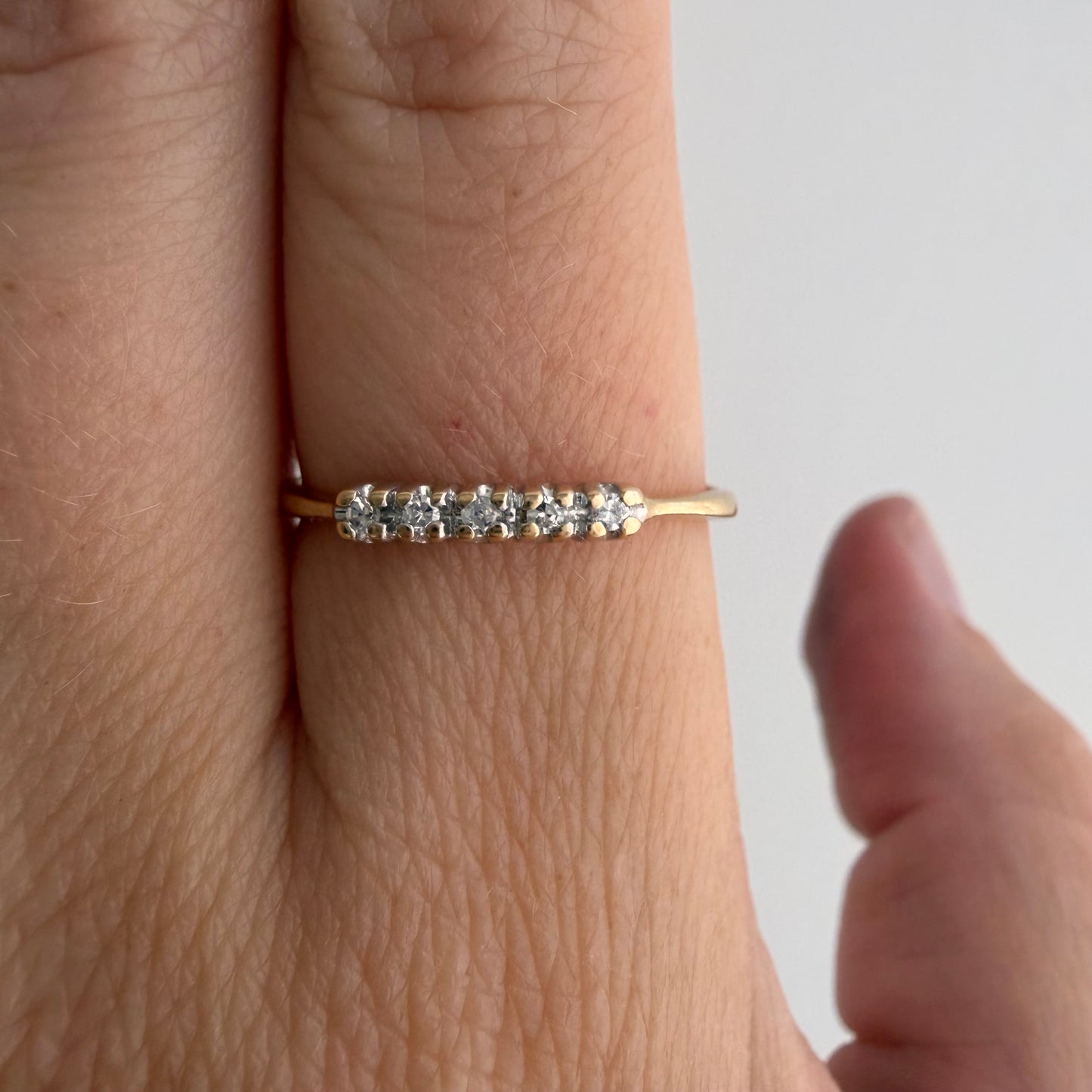 V I N T A G E // skinny stacker / 14k yellow and white gold five diamond band / size 7.75