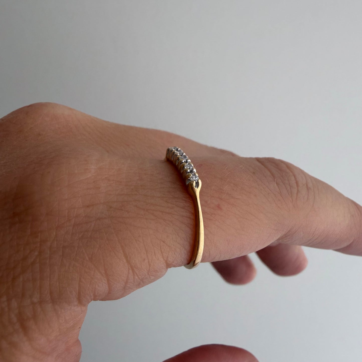 V I N T A G E // skinny stacker / 14k yellow and white gold five diamond band / size 7.75