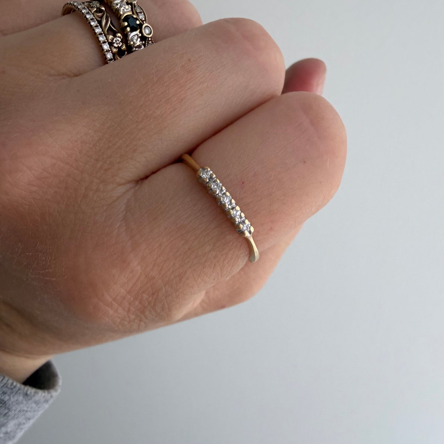 V I N T A G E // skinny stacker / 14k yellow and white gold five diamond band / size 7.75