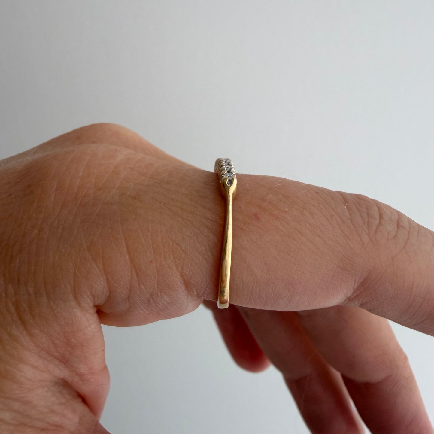 V I N T A G E // skinny stacker / 14k yellow and white gold five diamond band / size 7.75
