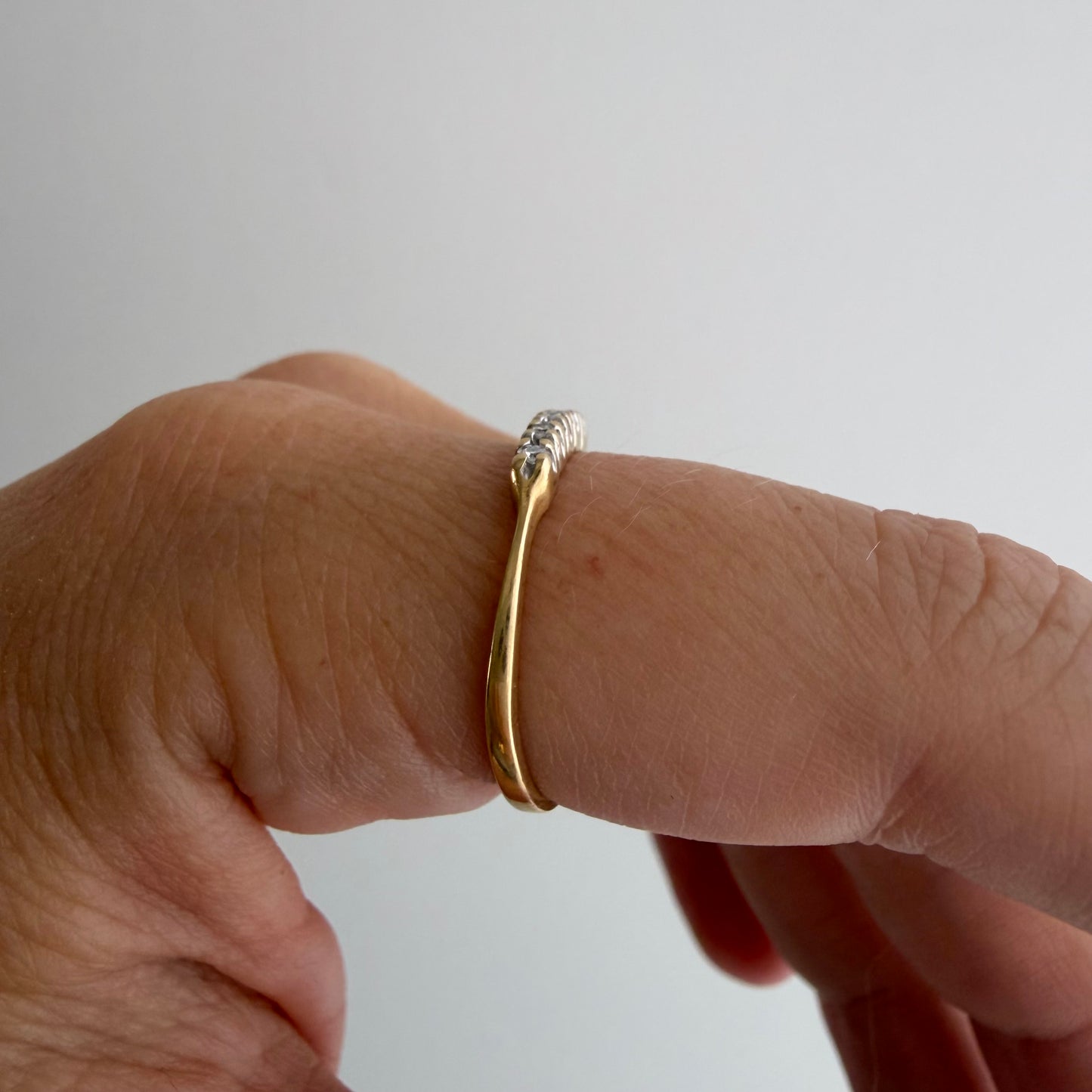 V I N T A G E // skinny stacker / 14k yellow and white gold five diamond band / size 7.75
