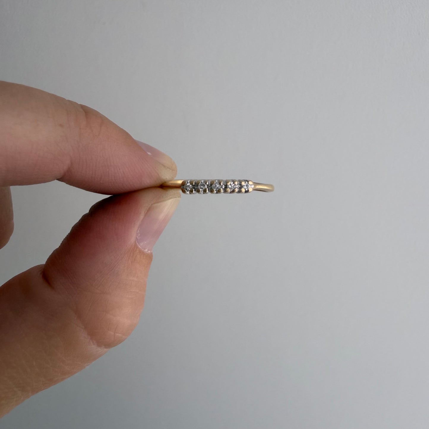 V I N T A G E // skinny stacker / 14k yellow and white gold five diamond band / size 7.75