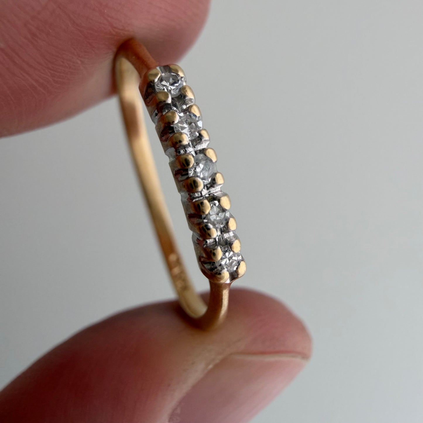 V I N T A G E // skinny stacker / 14k yellow and white gold five diamond band / size 7.75
