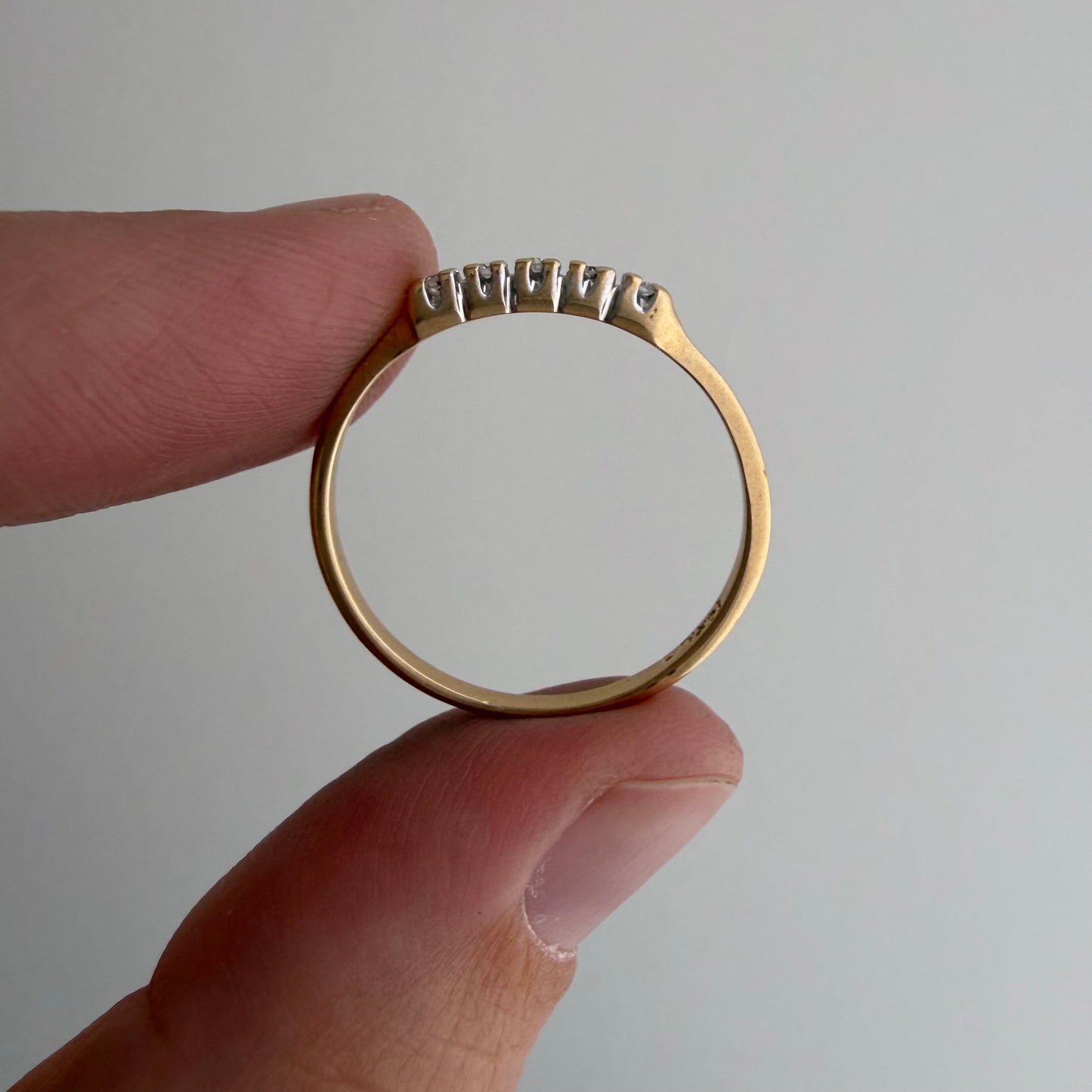 V I N T A G E // skinny stacker / 14k yellow and white gold five diamond band / size 7.75