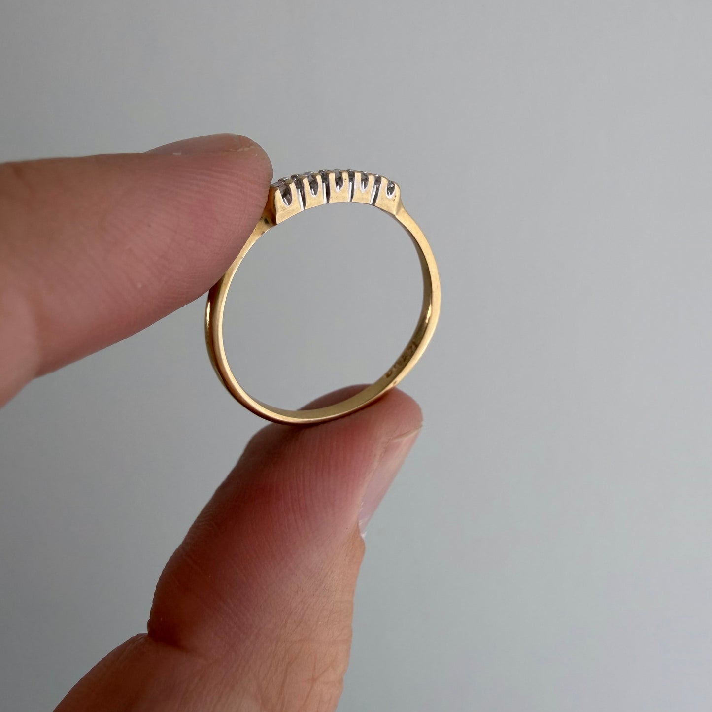 V I N T A G E // skinny stacker / 14k yellow and white gold five diamond band / size 7.75