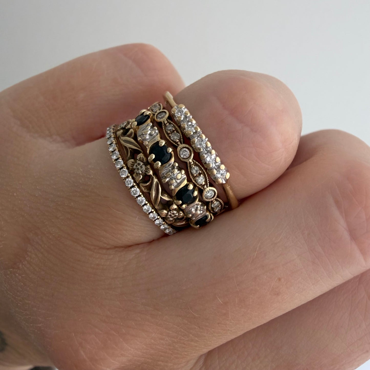 V I N T A G E // skinny stacker / 14k yellow and white gold five diamond band / size 7.75