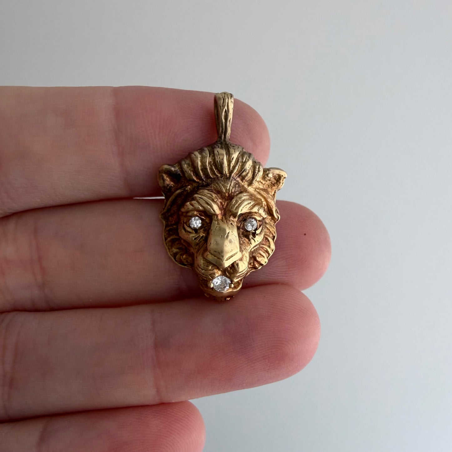V I N T A G E // diamond grin / solid 14k yellow gold and diamond lion face / a pendant