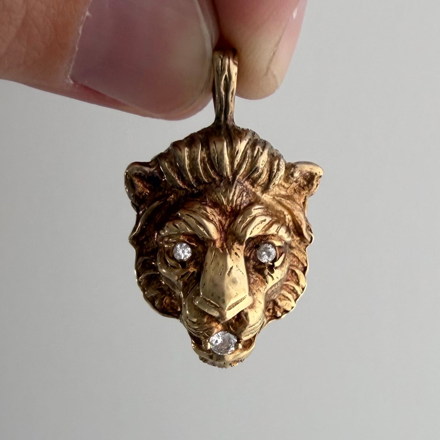 V I N T A G E // diamond grin / solid 14k yellow gold and diamond lion face / a pendant