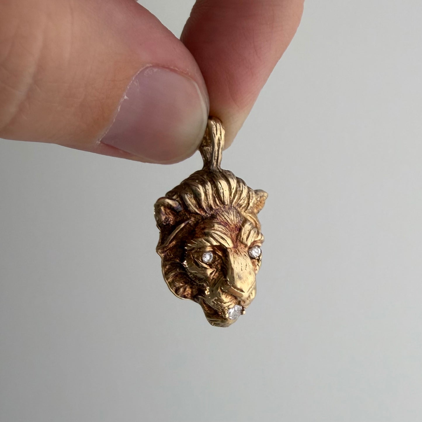 V I N T A G E // diamond grin / solid 14k yellow gold and diamond lion face / a pendant