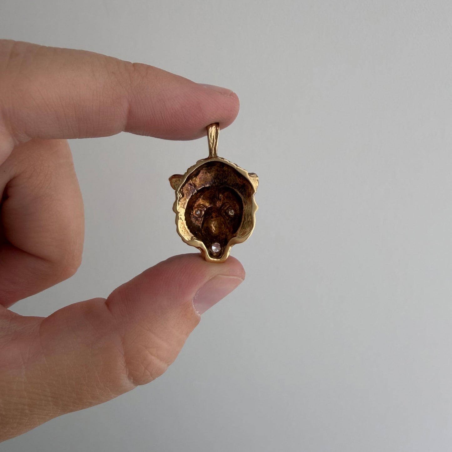 V I N T A G E // diamond grin / solid 14k yellow gold and diamond lion face / a pendant