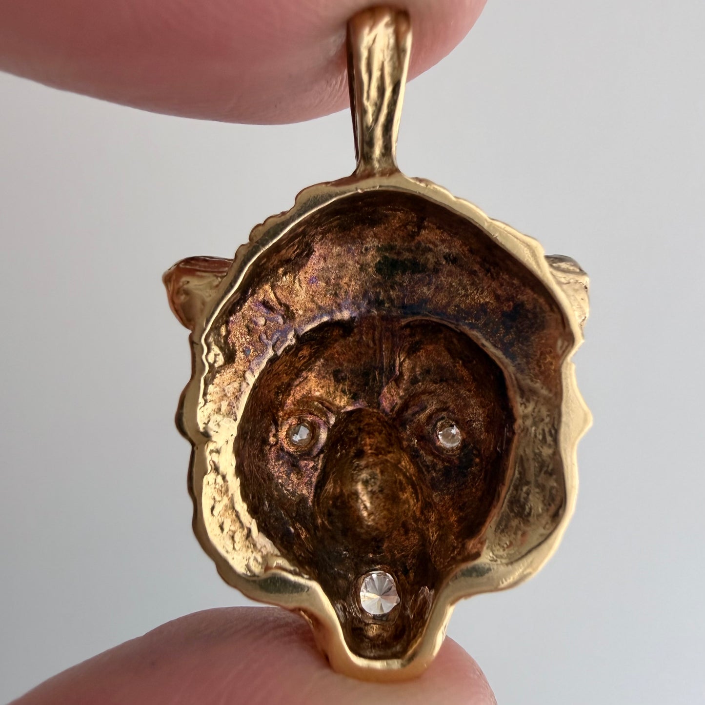 V I N T A G E // diamond grin / solid 14k yellow gold and diamond lion face / a pendant