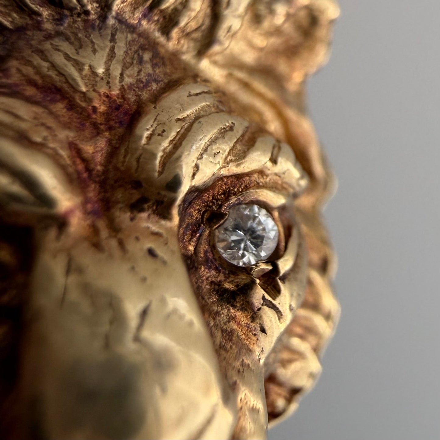 V I N T A G E // diamond grin / solid 14k yellow gold and diamond lion face / a pendant