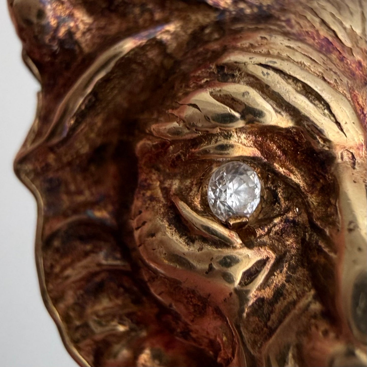 V I N T A G E // diamond grin / solid 14k yellow gold and diamond lion face / a pendant