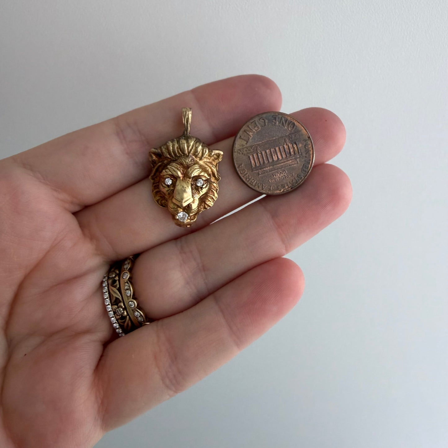 V I N T A G E // diamond grin / solid 14k yellow gold and diamond lion face / a pendant