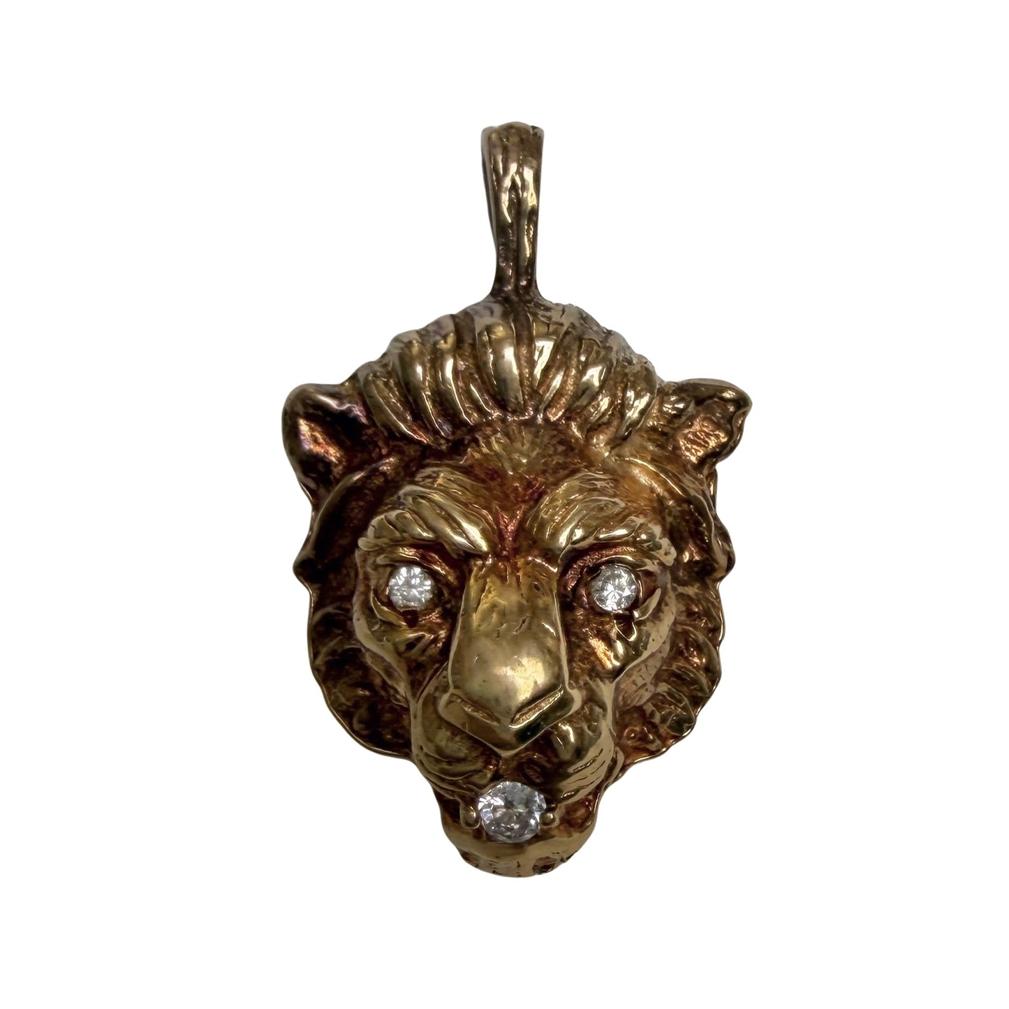 V I N T A G E // diamond grin / solid 14k yellow gold and diamond lion face / a pendant