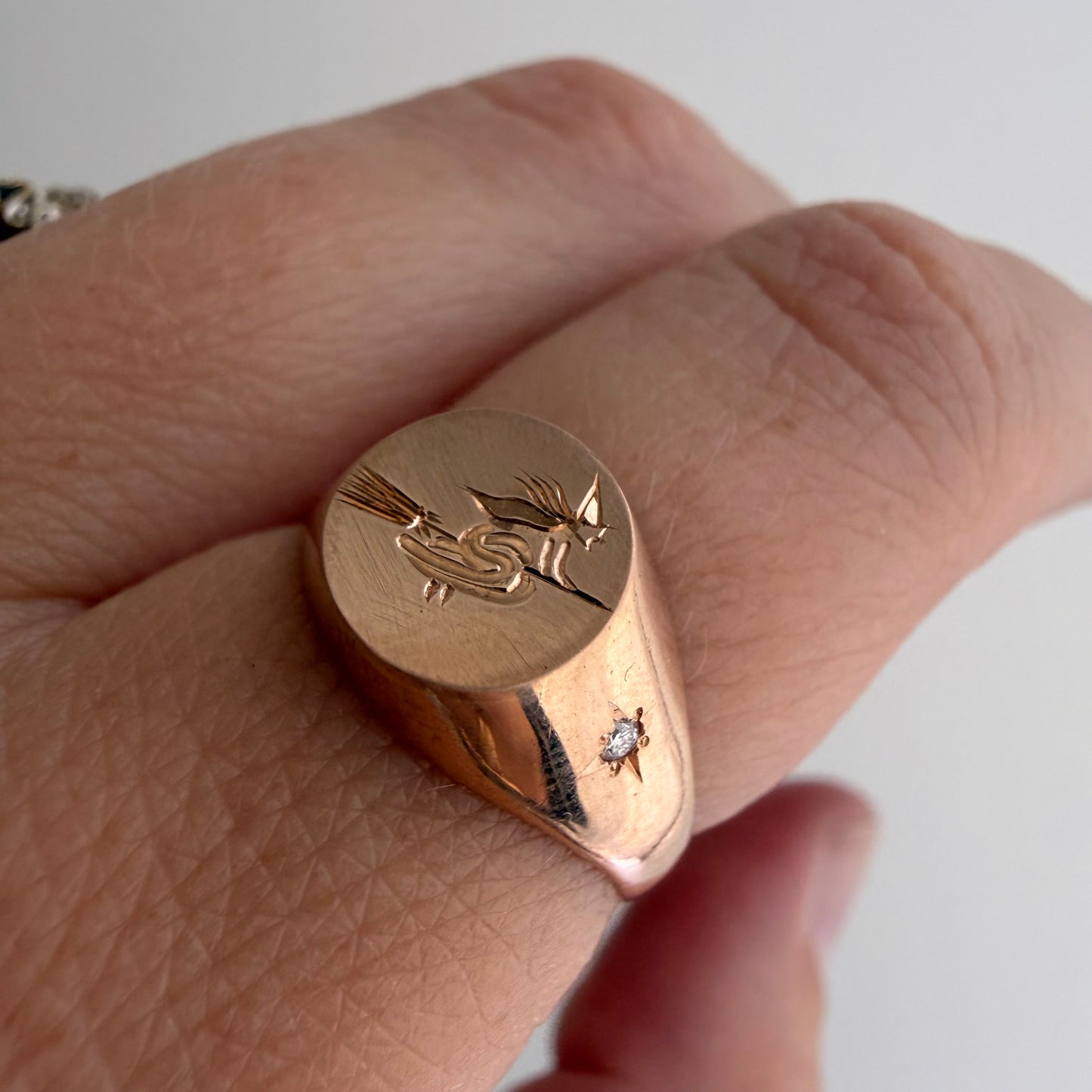 reimagined V I N T A G E // the best witch / 18k rosy yellow gold and diamond round witch signet / size ~6