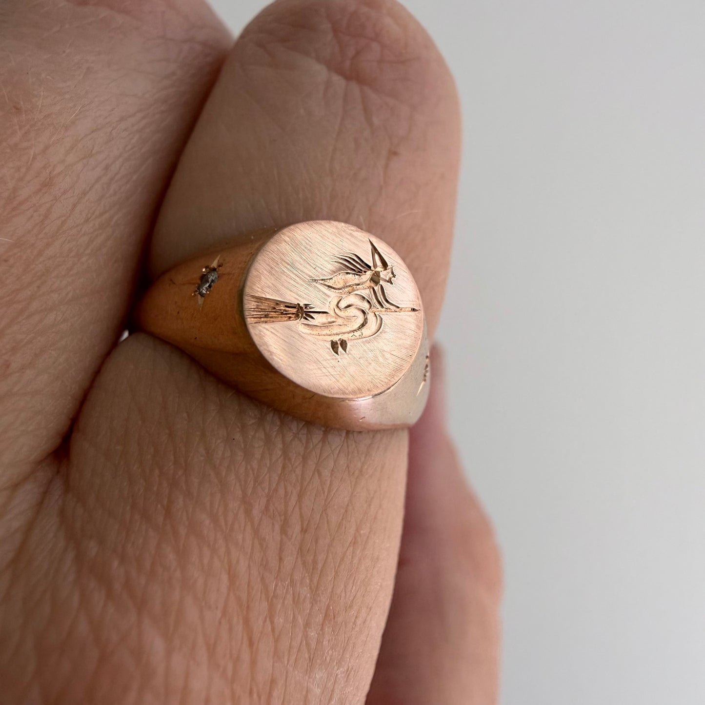 reimagined V I N T A G E // the best witch / 18k rosy yellow gold and diamond round witch signet / size ~6
