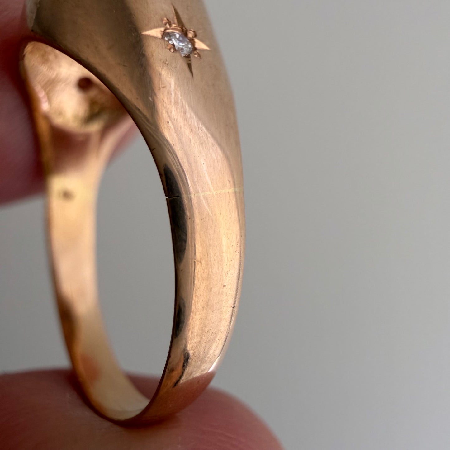 reimagined V I N T A G E // the best witch / 18k rosy yellow gold and diamond round witch signet / size ~6