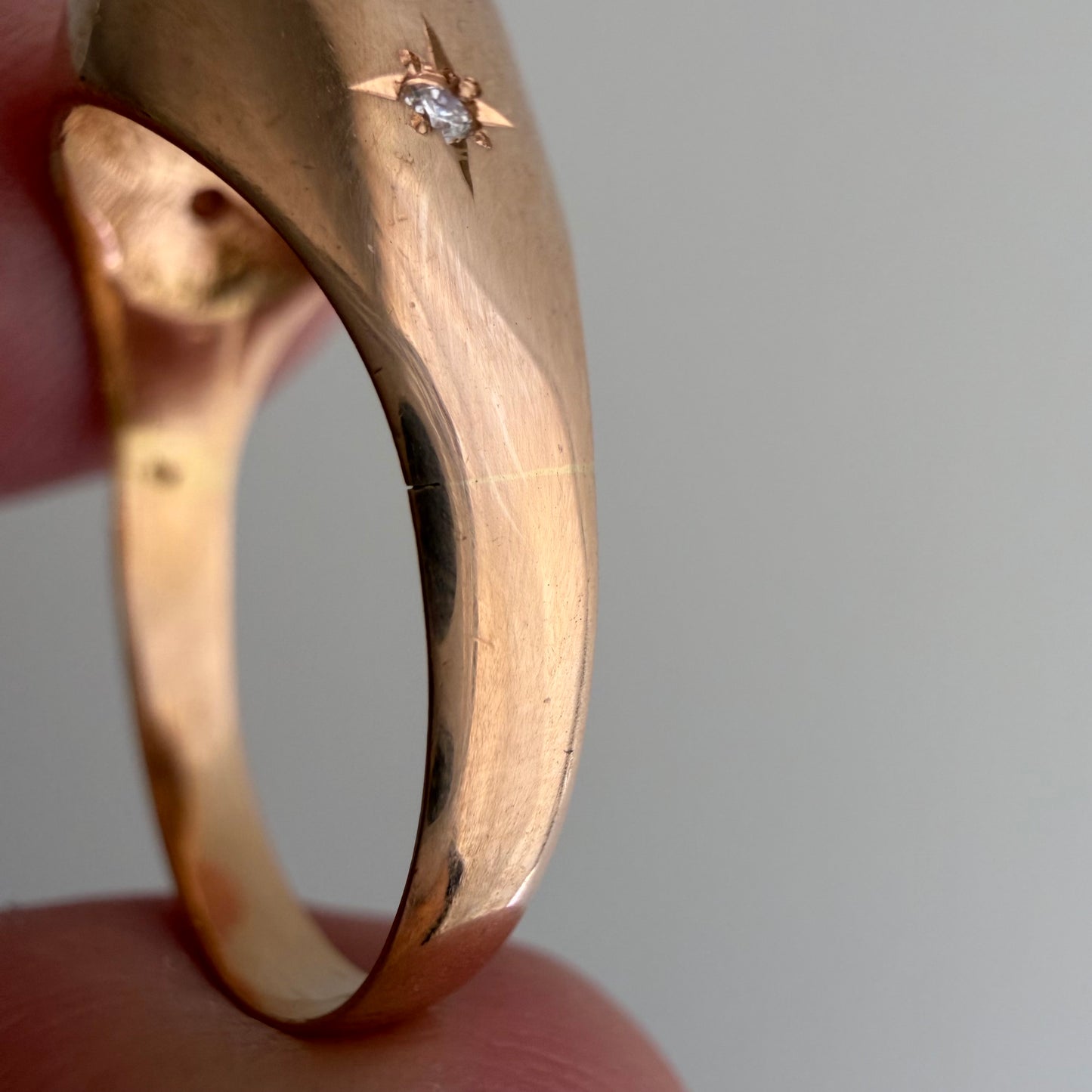 reimagined V I N T A G E // the best witch / 18k rosy yellow gold and diamond round witch signet / size ~6