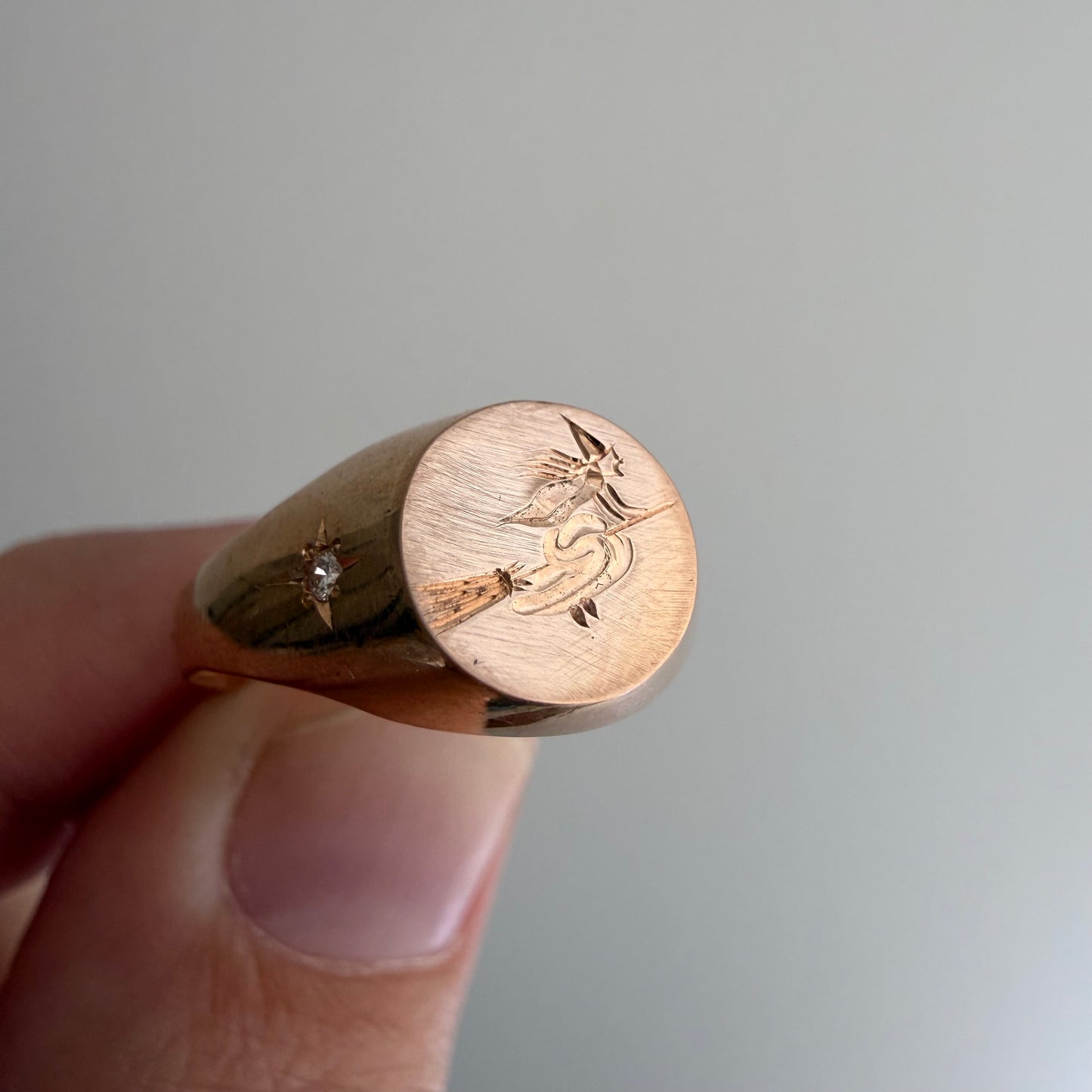 reimagined V I N T A G E // the best witch / 18k rosy yellow gold and diamond round witch signet / size ~6