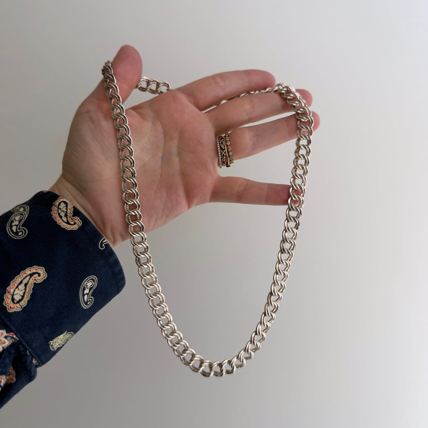 V I N T A G E // the start of something wonderful / sterling silver double curb chain wide flat necklace / 20", 52.9g