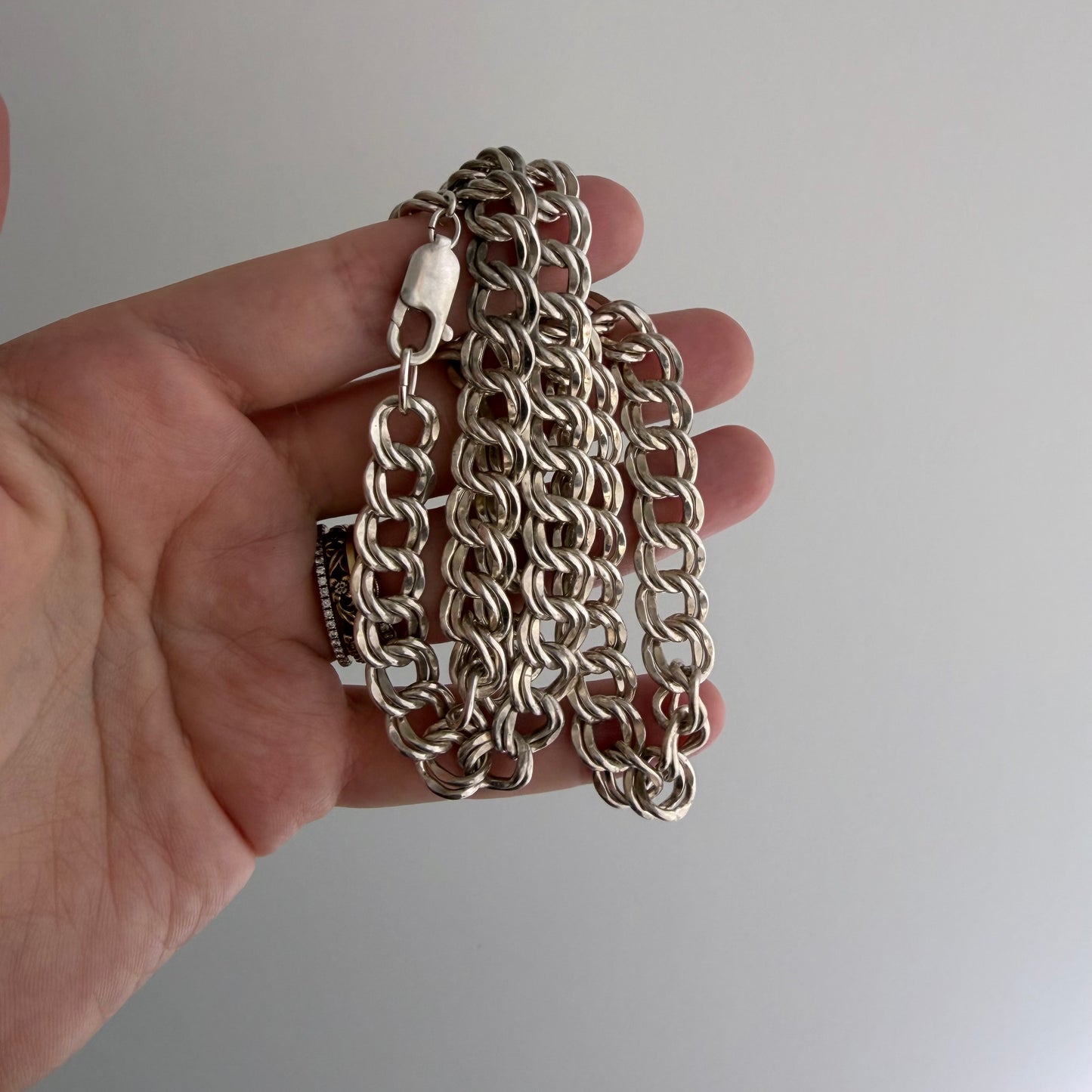 V I N T A G E // the start of something wonderful / sterling silver double curb chain wide flat necklace / 20", 52.9g