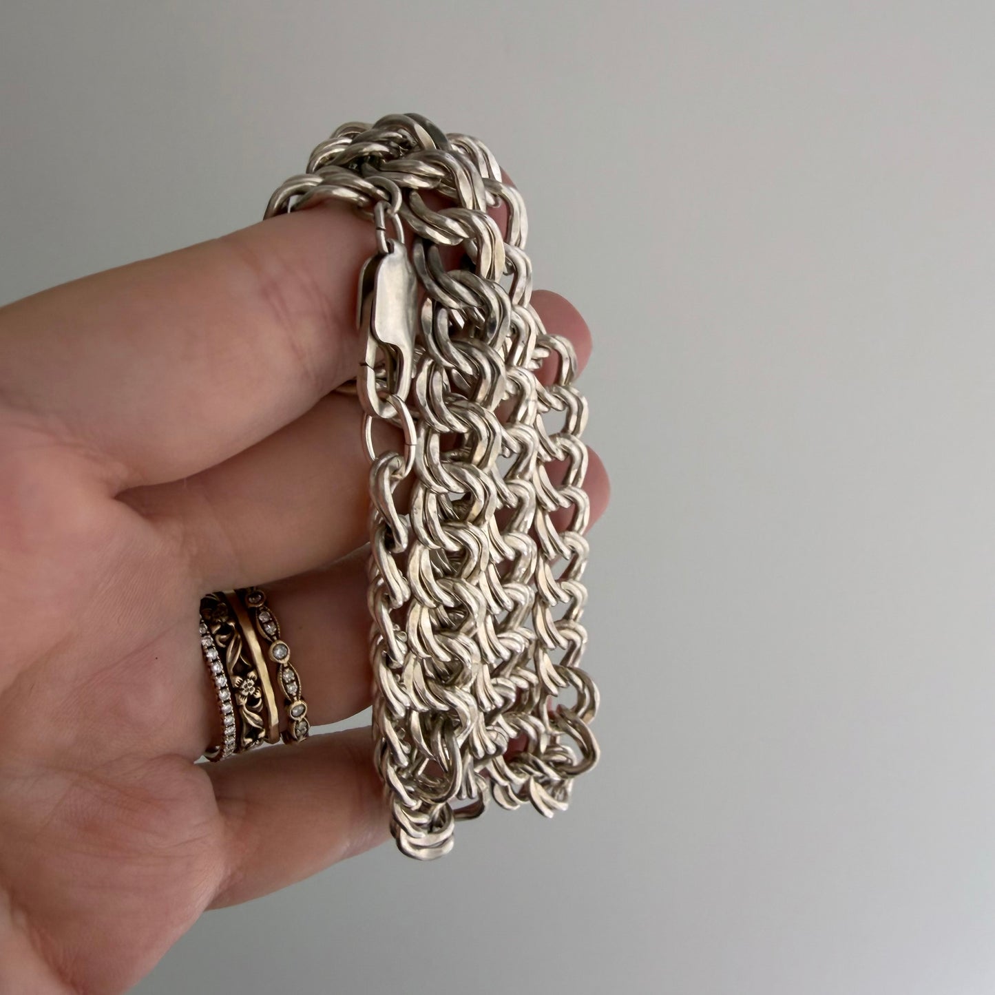 V I N T A G E // the start of something wonderful / sterling silver double curb chain wide flat necklace / 20", 52.9g
