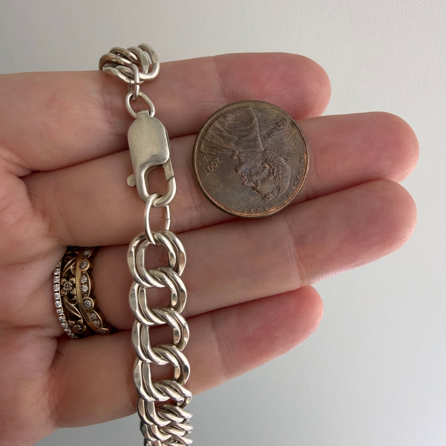 V I N T A G E // the start of something wonderful / sterling silver double curb chain wide flat necklace / 20", 52.9g