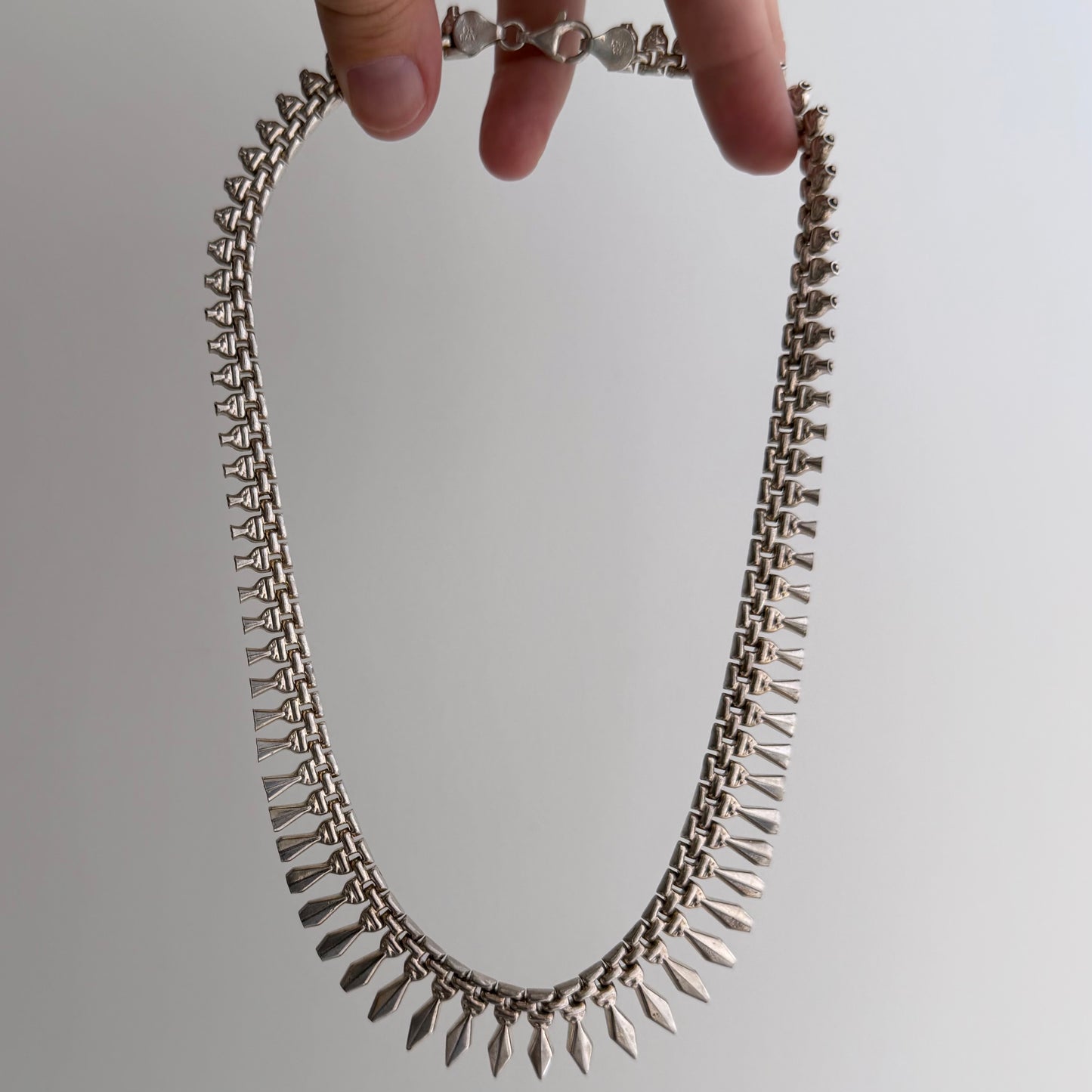 V I N T A G E // like Cleopatra / sterling silver paneled fringe collar necklace / 17", 34.6g