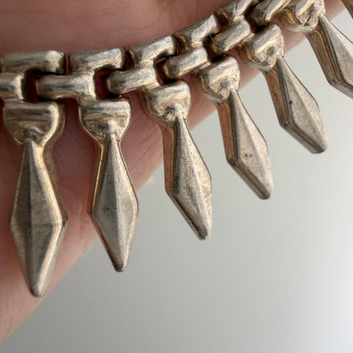 V I N T A G E // like Cleopatra / sterling silver paneled fringe collar necklace / 17", 34.6g