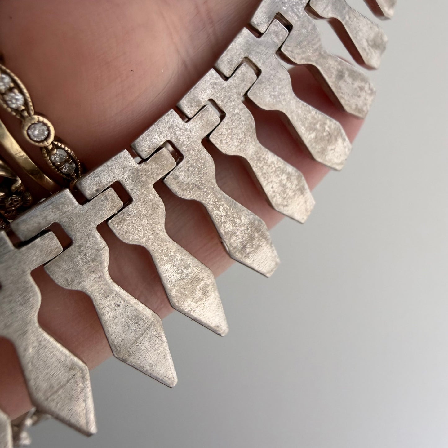V I N T A G E // like Cleopatra / sterling silver paneled fringe collar necklace / 17", 34.6g