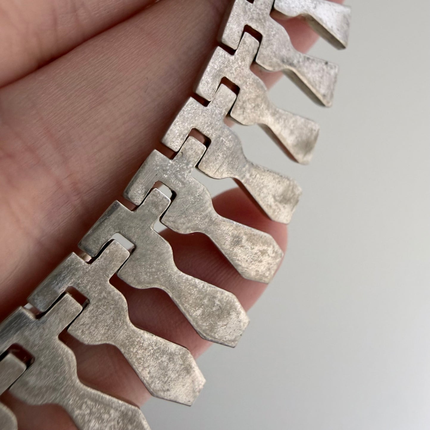 V I N T A G E // like Cleopatra / sterling silver paneled fringe collar necklace / 17", 34.6g