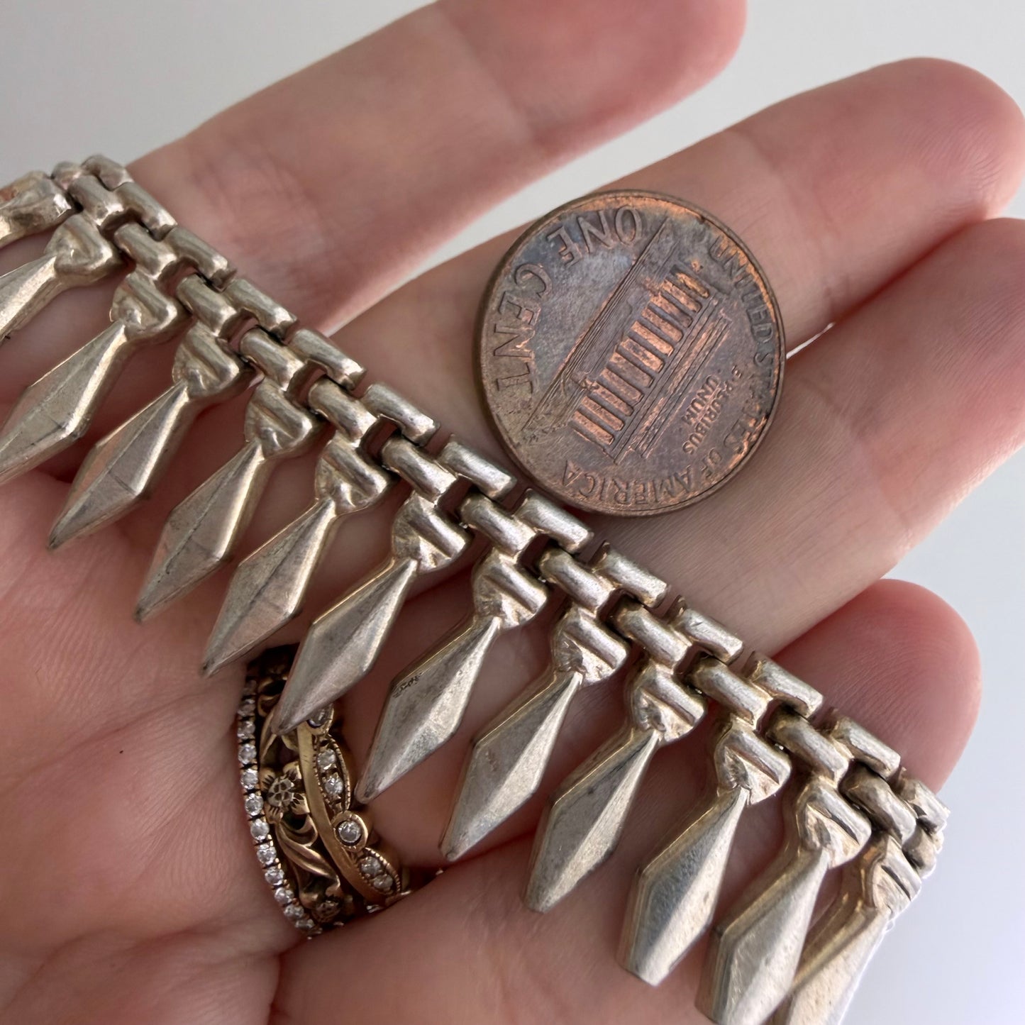 V I N T A G E // like Cleopatra / sterling silver paneled fringe collar necklace / 17", 34.6g