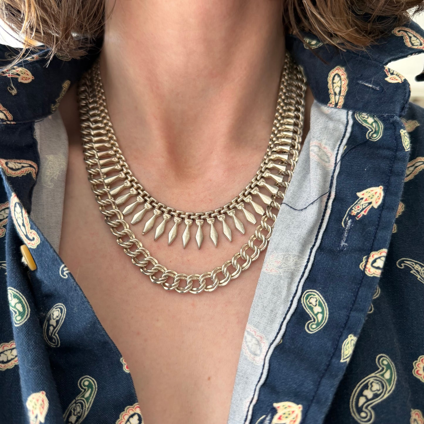 V I N T A G E // the start of something wonderful / sterling silver double curb chain wide flat necklace / 20", 52.9g