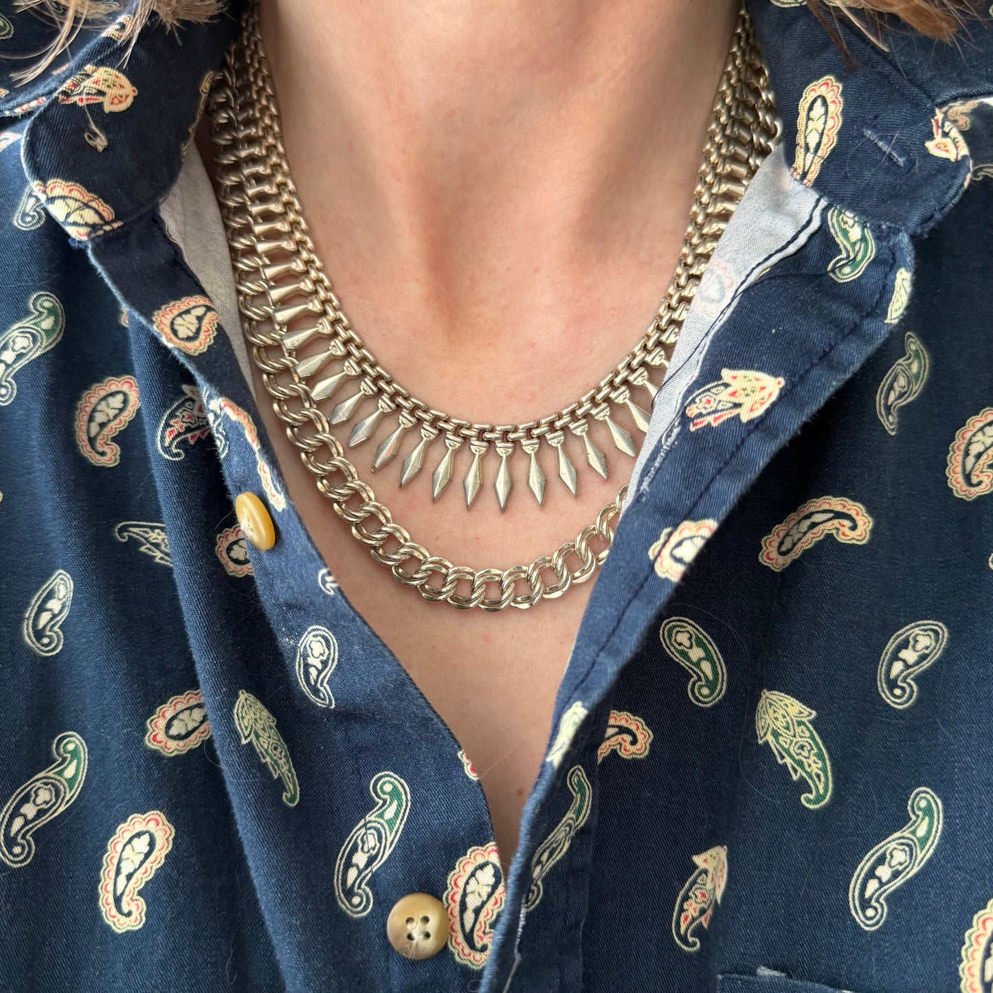 V I N T A G E // like Cleopatra / sterling silver paneled fringe collar necklace / 17", 34.6g